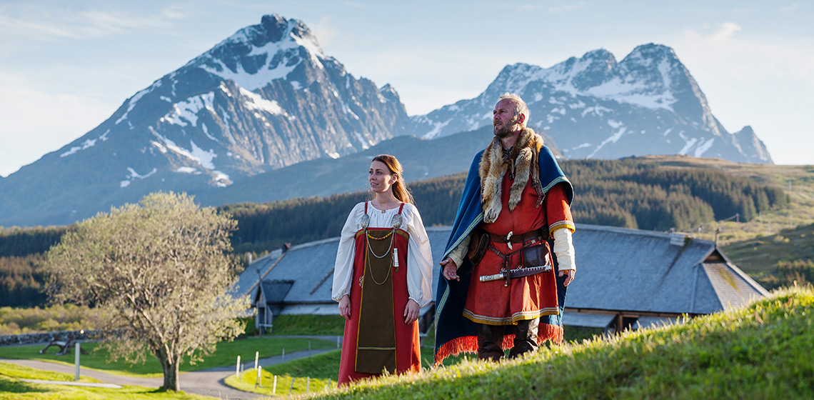 The Jubilee Year of 2020 at Lofotr Viking Museum. The chieftain and wife. Photo by Kjell Ove Storvik