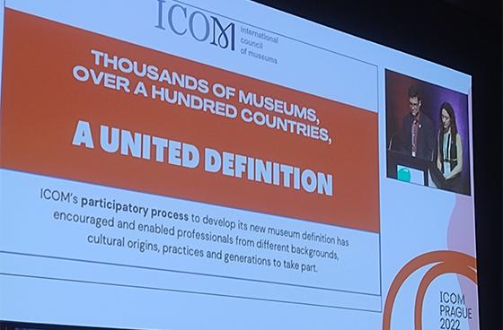 slide from the ICOM Prague conference promoting the new museum definition